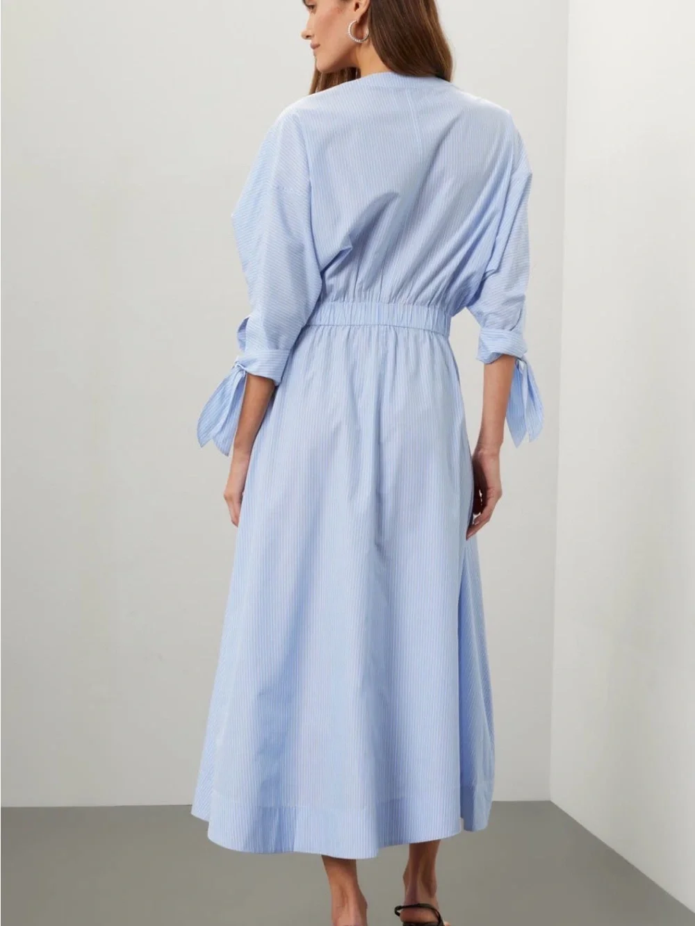 3.1 Phillip Lim Light Blue Striped V-Neck Belted Midi Dress